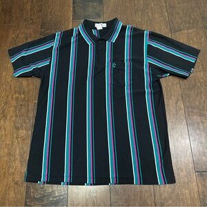 Vintage Penguin Club Men’s Short Sleeve Polo Black Green Striped Great‎ Shape